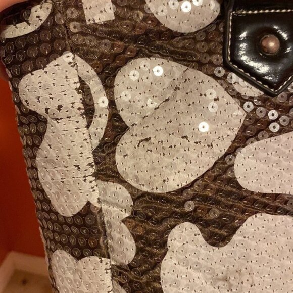 Tous Sequinned Purse Tote Brown Tan Turquoise Large Women’s Bag Pockets - Picture 6 of 9